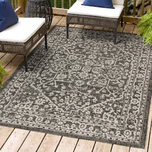 Malta Bohemian Medallion Textured Weave Indoor/Outdoor Black/Gray 3 ft. x 5 ft. Area Rug