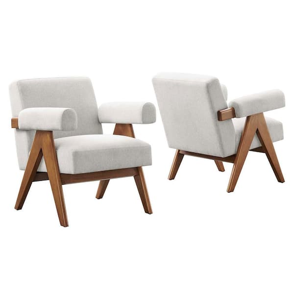 MODWAY Lyra Fabric Armchair - Set of 2 in. Ivory Fabric