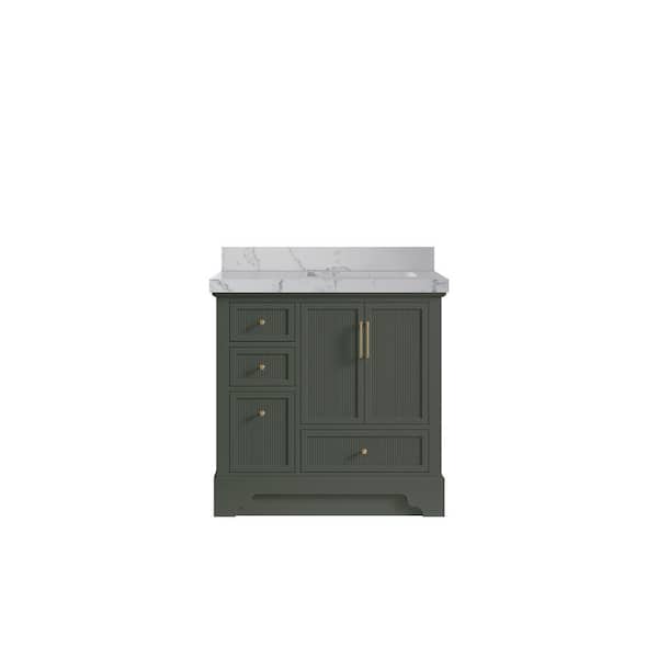 Willow Collections Alys 36 in. W x 22 in. D x 36 in. H Right Offset Sink Bath Vanity in Pewter Green with 2 in. Venatino Qt. Top