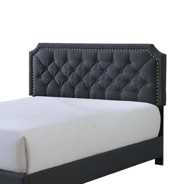 りー。さま専用ページ Benjara Shiran Black Wood Frame Queen Panel Bed with Tufted