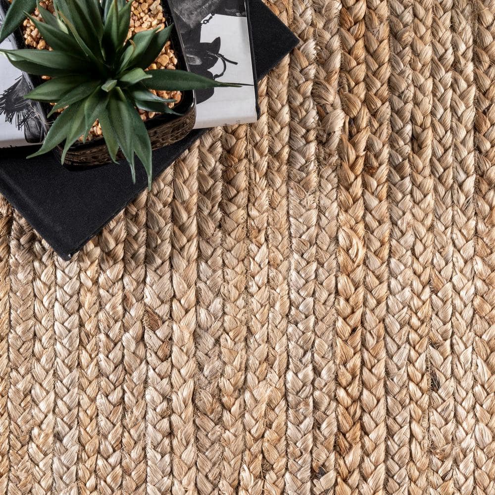 Handmade Beige Braided Jute Rug 10' x 14' - Reversible and Easy Care