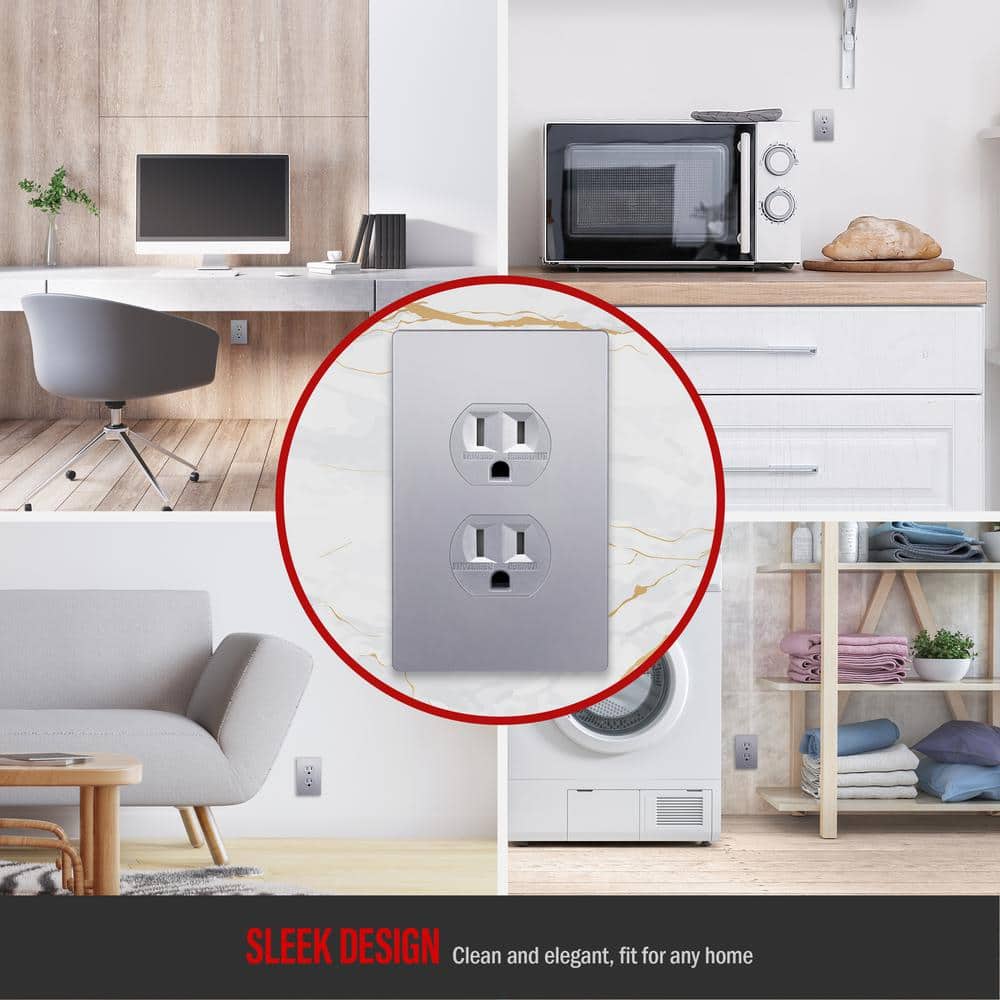 Silver Polycarbonate Screwless Duplex Outlet Wall Plate