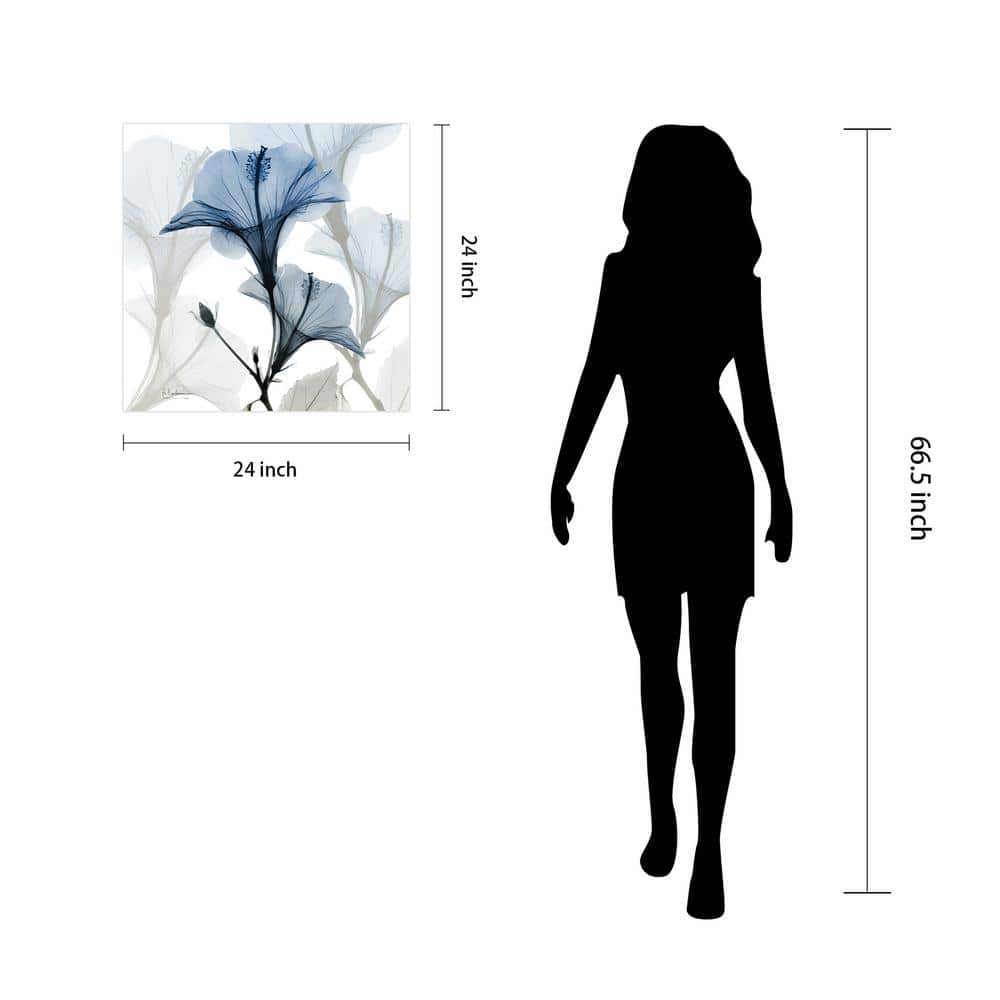 24" Blue X-Ray Floral Tempered Glass Wall Art