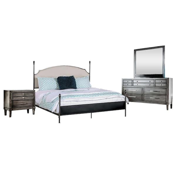 William's Home Furnishing Sinead Gun Metal/Beige Queen Bed Set