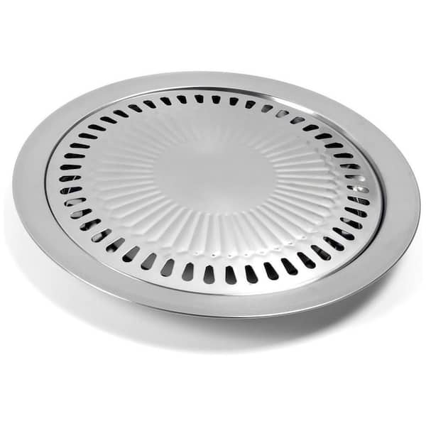 Stainless Steel Nonstick Round Grill Pan Indoor Outdoor Korean BBQ Stovetop Roasting Plate for Camping Cooking
