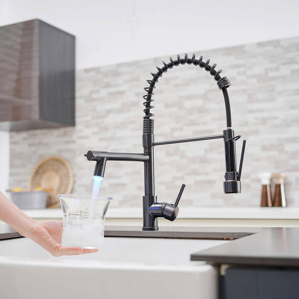 Oil Rubbed Bronze LED Pull Down Kitchen Faucet with Spray