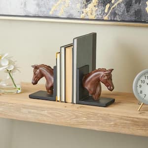 Copper Resin Head Horse Bookends with Black Stands (Set of 2)