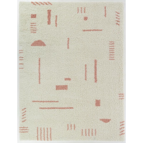 BALTA Rupa White/Pink 5 ft. x 7 ft. Modern Shag Area Rug