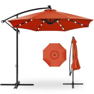 10 ft. Cantilever Solar LED Offset Patio Umbrella with Adjustable Tilt in Rust