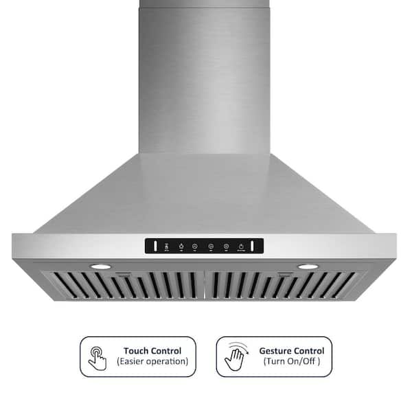 VIKIO 30 in. 900CFM Convertible Wall Mount Range Hood in Stainless Steel with Dishwasher Safe Filters and Gesture Control
