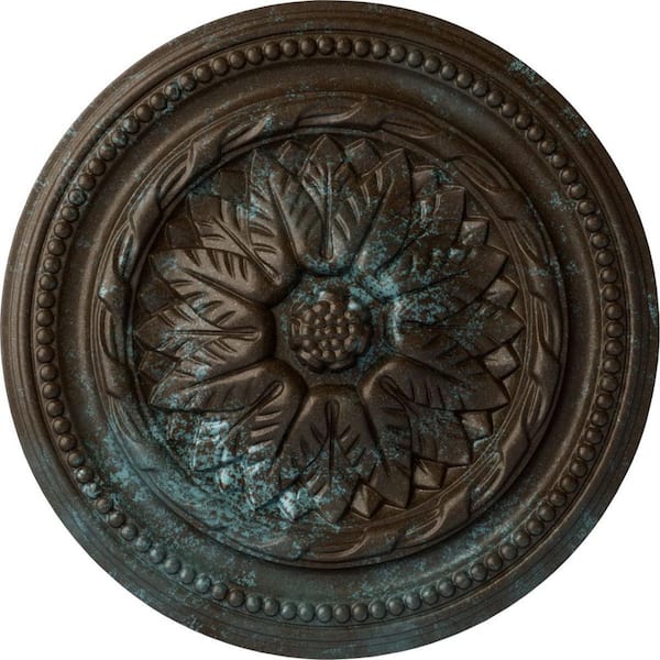 Ekena Millwork 2-1/4" x 16" x 16" Polyurethane Wigan Ceiling Medallion, Hand-Painted Bronze Blue Patina