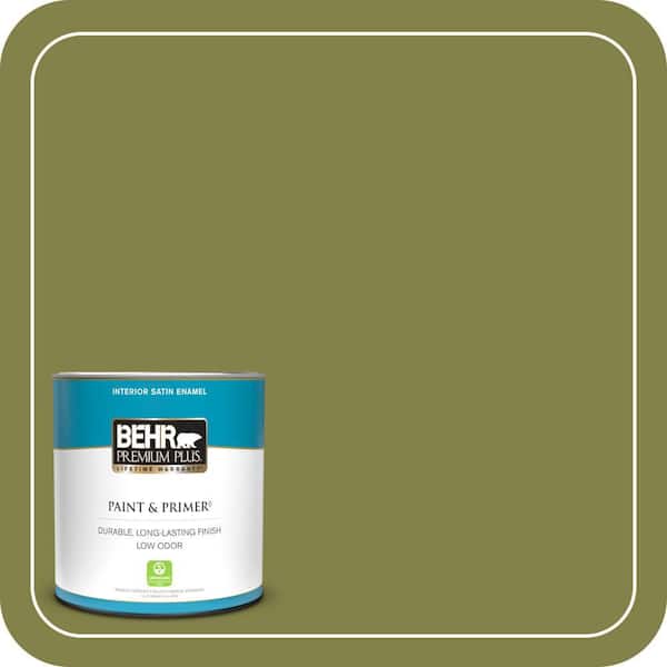 BEHR PREMIUM PLUS 1 qt. #MQ6-61 Basil Chiffonade Satin Enamel Low Odor Interior Paint & Primer