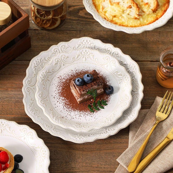 MALACASA 16-Piece Cream White Stoneware Dinnerware Set Service for