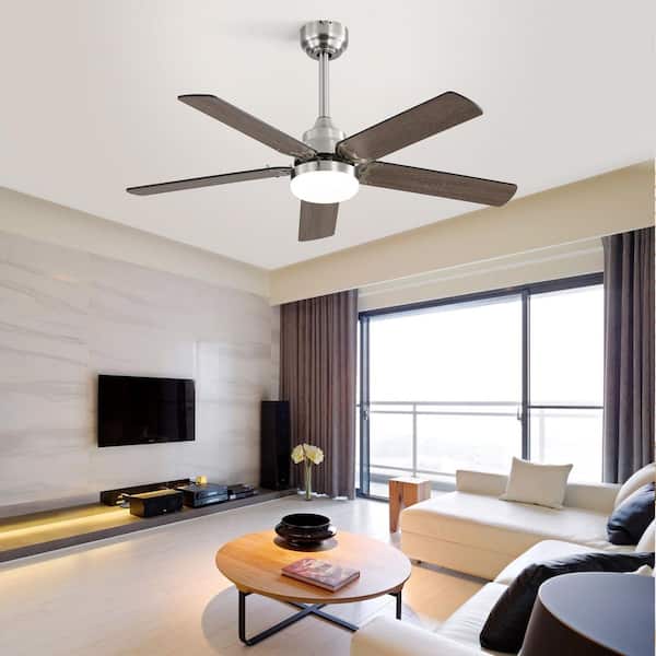 42 in. Modern Indoor Brushed Nickel Standard Dual-Color Blades Ceiling Fan with 3-Color LED Light and 3 Mounting Options