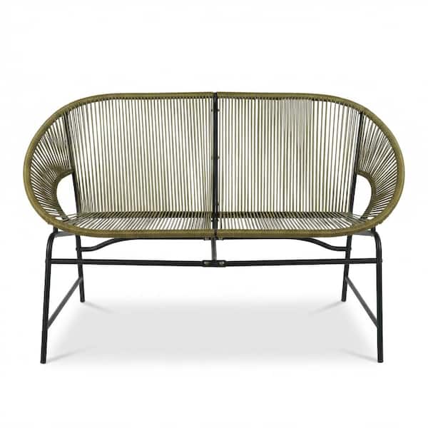 2-Seat Outdoor Patio Bench, PE Rattan Wicker Loveseat with Weather-Resistant Construction