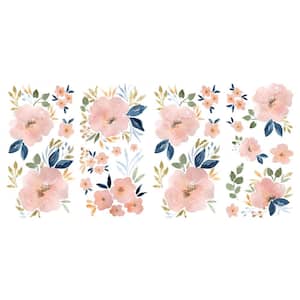 Pink and Blue and Green Beth Schneider Sweet Blooms Watercolor Wall Decals
