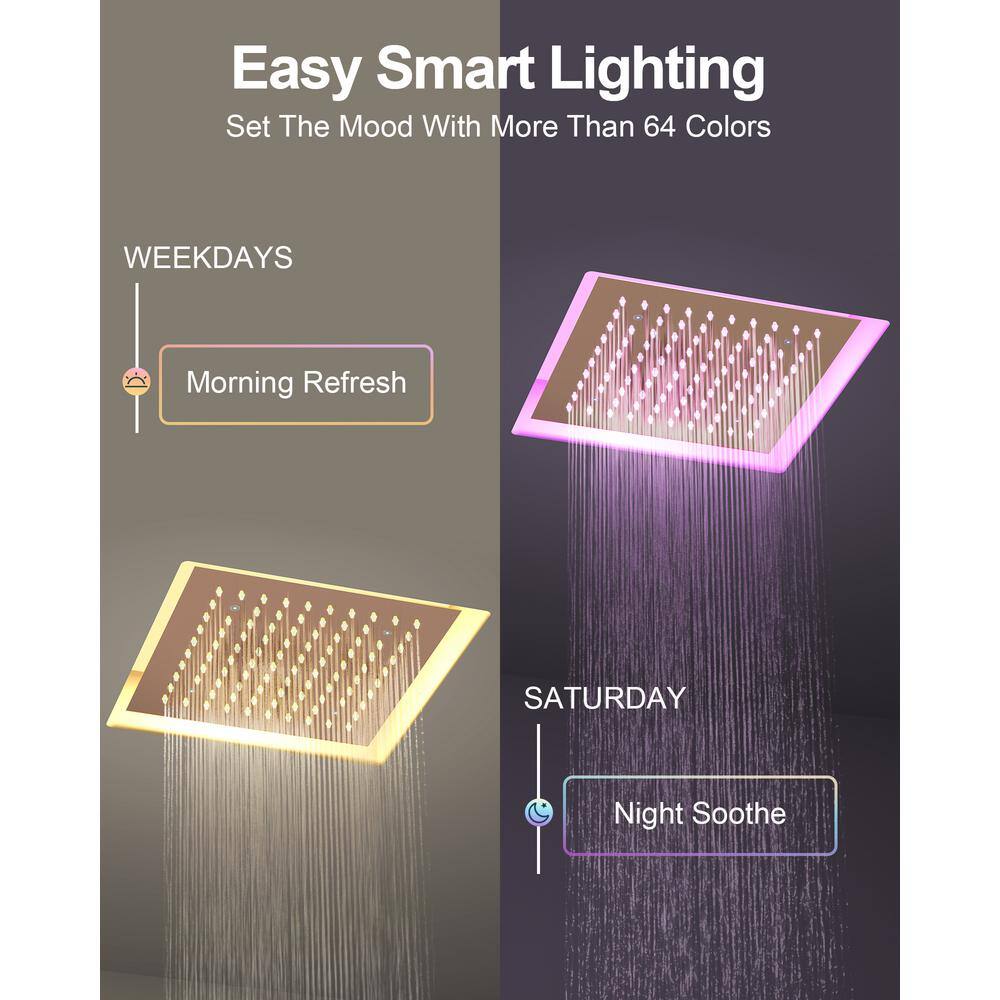 Grandjoy Rose Gold LED Ceiling Mount Shower System with Handheld and Jets