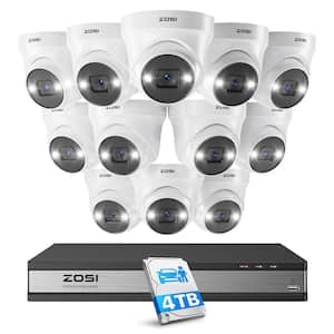 4K 16-Channel 4TB PoE NVR Security Camera System with 12 Wired 5MP Spotlight Cameras, Color Night Vision, 2-Way Audio