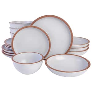Lagos 16-Pcs Terracotta Double Bowl Dinnerware Set Service of 4 in Solid Matte White