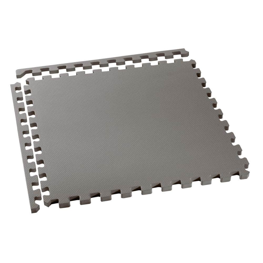 Light Gray EVA Foam Interlocking Gym Floor Tiles, 24 x 24 in