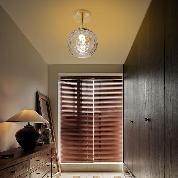 OUKANING 7.87 in. 1-Light Gold Modern Semi-Flush Mount Ceiling
