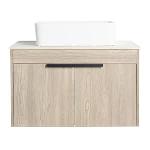 29.5 in. W x 18.9 in. D x 23.6 in. H Wall Mounted Bath Vanity in White Oak with Ceramic Top,Soft Close Door,Single Sink