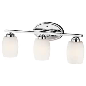 Eilleen 24 in. 3-Light Chrome LED Contemporary Bathroom Vanity Light with Satin Etched White Glass Shade
