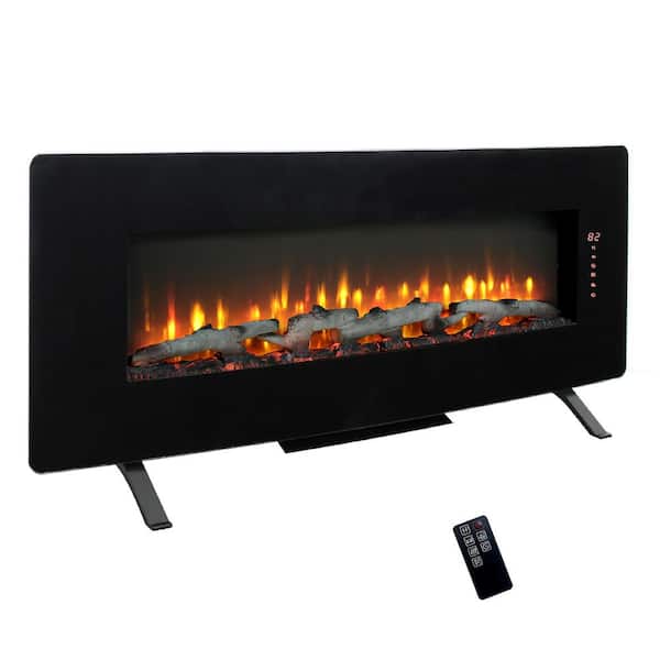 36 in. 400 sq. ft. Electric Stove with Wall-Mount in Black, Multi-Color LED Flame