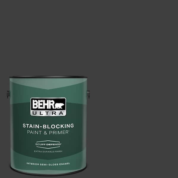 BEHR ULTRA 1 gal. #ECC-10-2 Jet Black Extra Durable Semi-Gloss Enamel Interior Paint & Primer