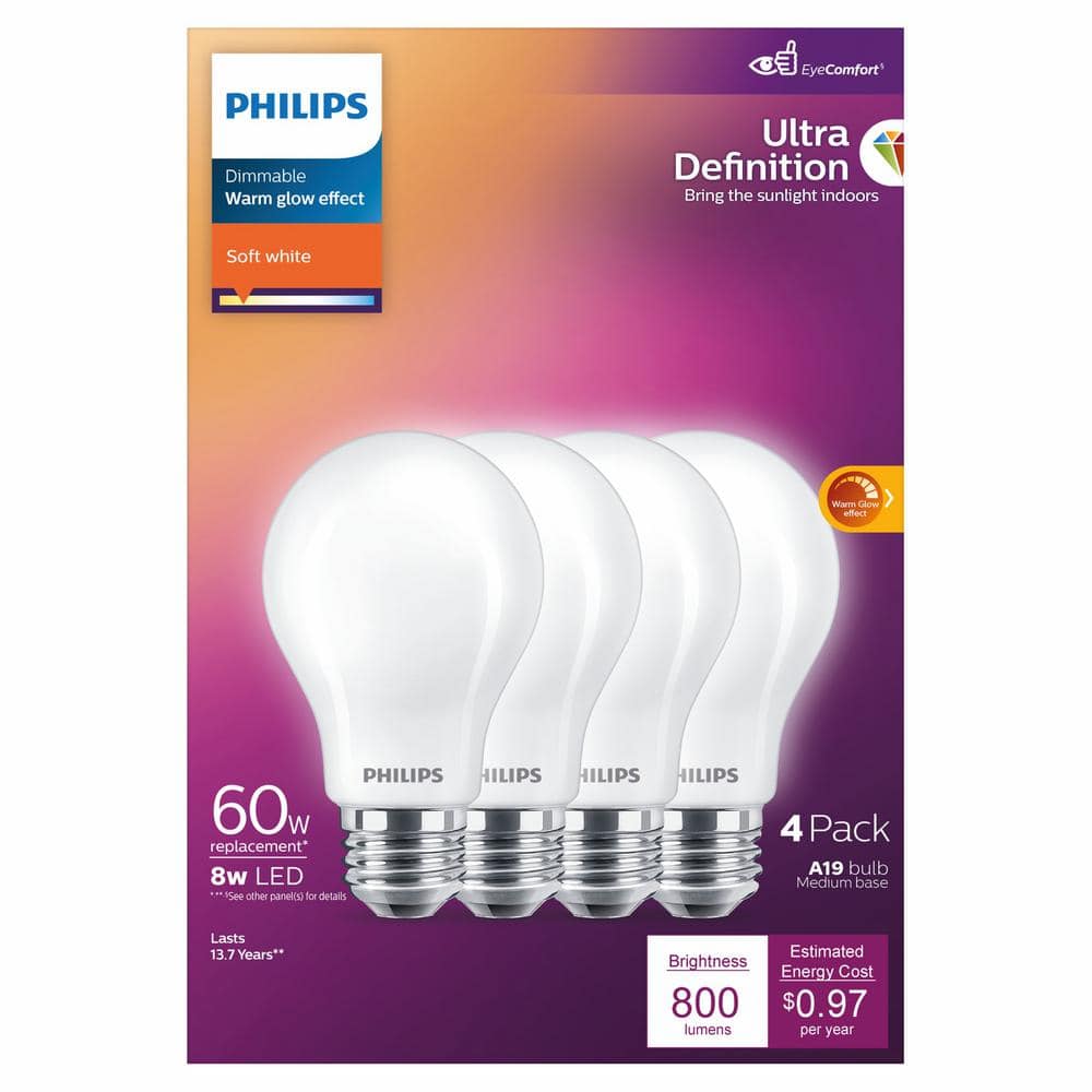 Philips Ultra Definition 60W Frosted Soft White Dimmable LED Bulb 4-Pack
