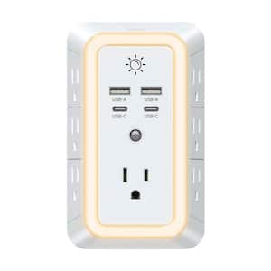 7-Outlet Power Strips Surge Protector with 4 USB Charging Ports (2 USB C) in White