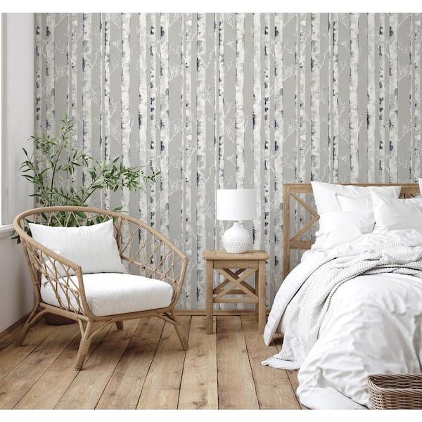 Birchdale Grey Vinyl Peel and Stick Wallpaper