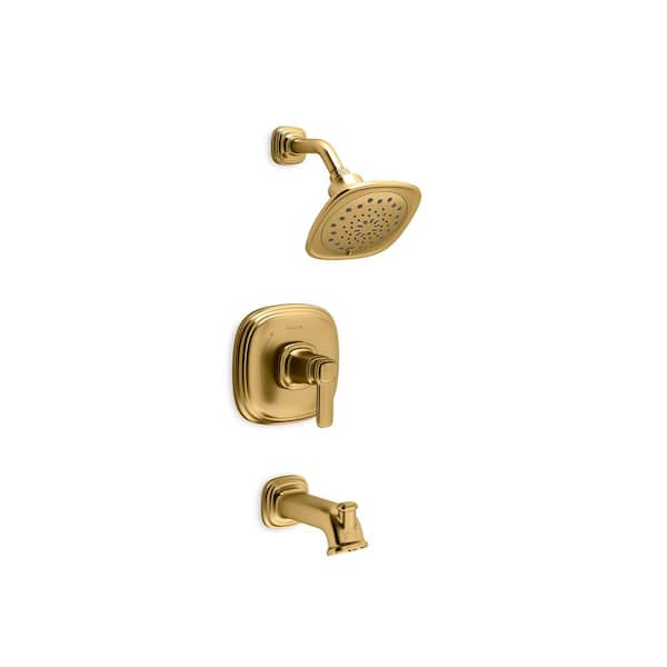 KOHLER Numista Single-Handle 3-Spray Wall-Mount Tub and Shower Faucet in Vibrant Brushed Moderne Brass (Valve Included)