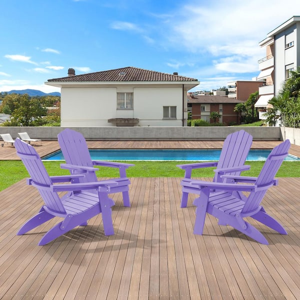 Sonkuki Purple Folding Plastic Outdoor Adirondack Chair Patio Fire Pit Chair for Outside (4-Pack)
