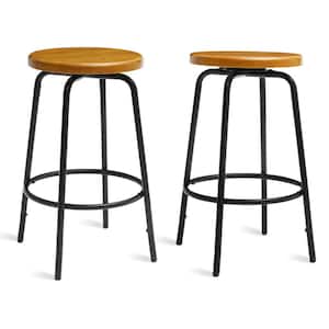 Katrina 26 in. Honey Color Rustic Adjustable Backless Metal Frame Bar Stools with pine Wood Top (Set of 2)