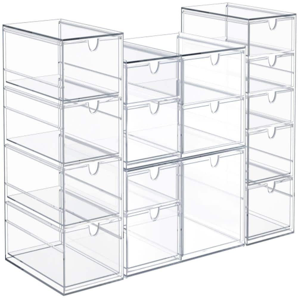 Stackable Organizer Storage Decore Drawers, Clear - 16 Drawers