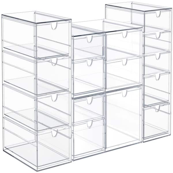 Stackable Organizer Storage Decore Drawers, Clear - 16 Drawers