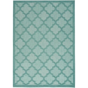 Easy Care Aqua/Teal 5 ft. x 7 ft. Geometric Contemporary Indoor Outdoor Area Rug