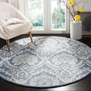 Blossom Blue/Ivory 6 ft. x 6 ft. Round Floral Area Rug