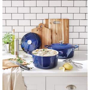 Crock-Pot Artisan 5 qt. Round Enameled Cast Iron Braiser Pan with Self  Basting Lid in Blue 985100770M - The Home Depot