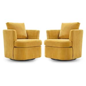 Carino 360° Mustard Modern Swivel Barrel Chair Chenille Upholstered Comfy Accent Armchair with Tall Backrest (2-pack)
