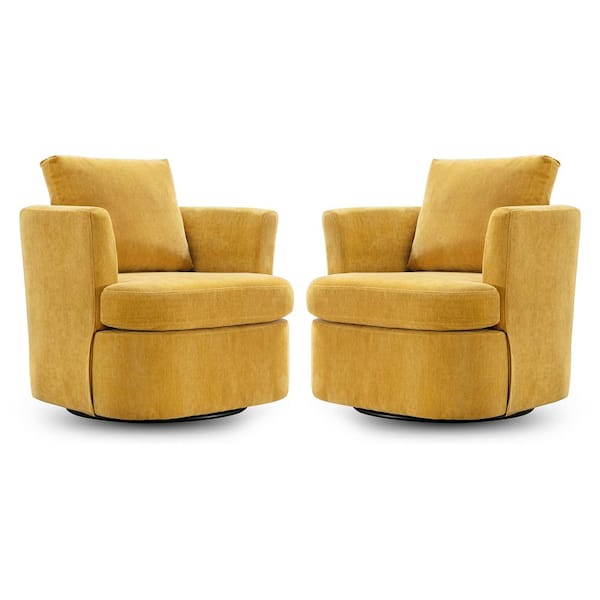 LUE BONA Carino 360° Mustard Modern Swivel Barrel Chair Chenille Upholstered Comfy Accent Armchair with Tall Backrest (2-pack)