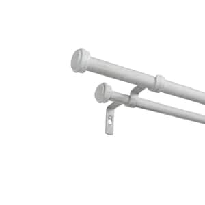 Topper 66 in. - 120 in. Adjustable Length Double Curtain Rod Kit in Distressed White with Topper Finial