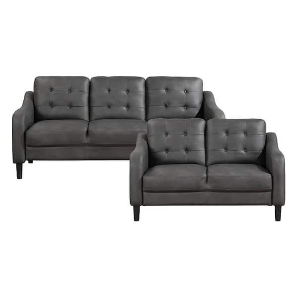 Wallstone 77 in. W Slope Arm Microfiber Rectangle 2-Piece Living Room Sofa Set in Gray