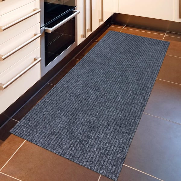 Ottomanson Indoor/Outdoor Utility Ribbed Easy-Clean Non-Slip Large Doormat, 36 inchx60 inch, Gray, Size: 36 inch x 60 inch