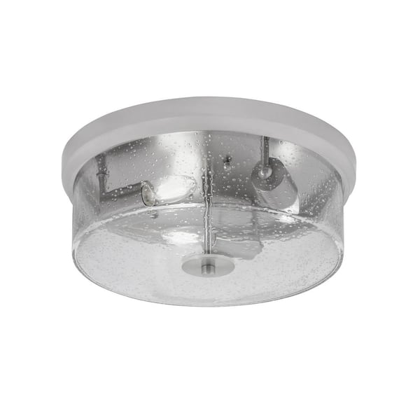 Unbranded Ashland 14 in. 3 Light Brushed Nickel Flush Mount with Clear Bubble Glass Shade No Bulbs Included