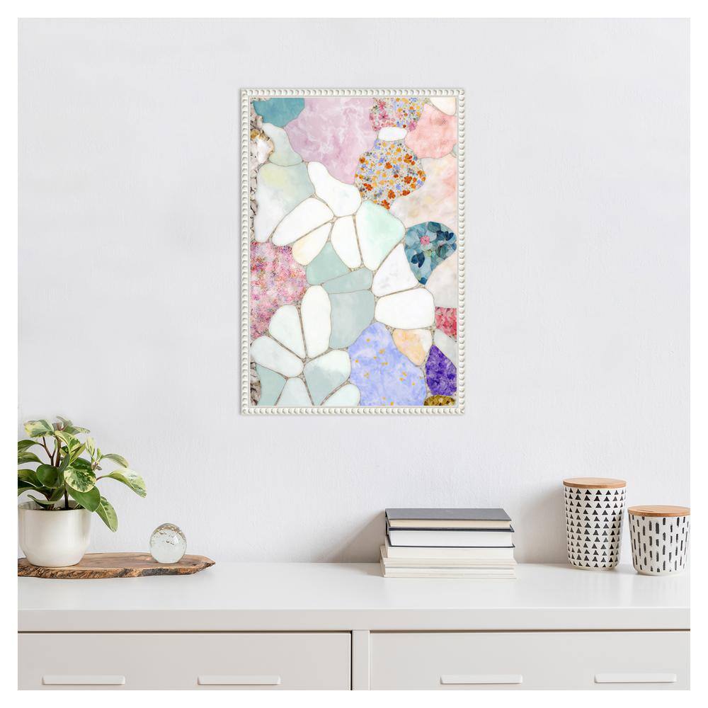 Floral Mosaic Abstract Canvas Art with White Beaded Frame