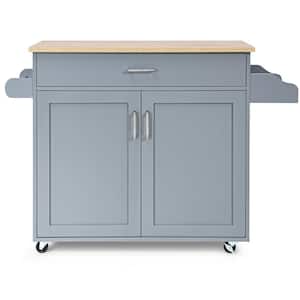 Gray Wood Top Small Rolling Kitchen Island Cart with Towel and Spice Rack, Kitchen Island on Wheels