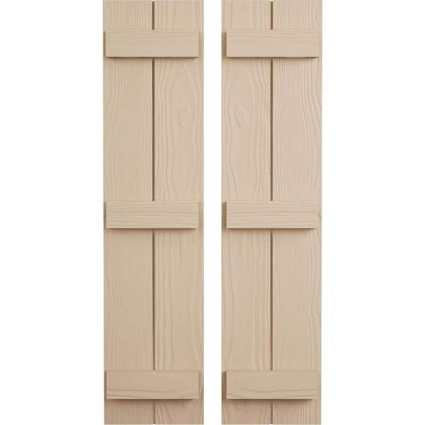 Ekena Millwork 11 in. x 64 in. Timberthane Polyurethane 2-Board Joined Board-n-Batten Sandblasted Faux Wood Shutters Pair