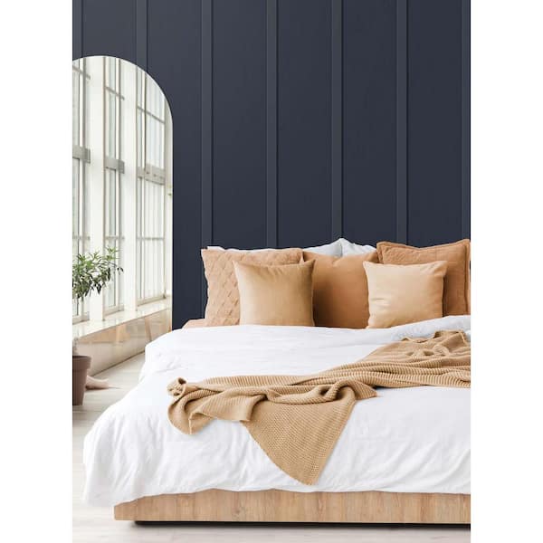 Dark Blue Faux Board and Batten Vinyl Peel and Stick Wallpaper Roll (30.75 sq. ft.)
